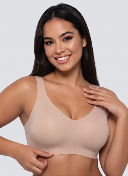 Soft pink full coverage wireless jelly bra, front view