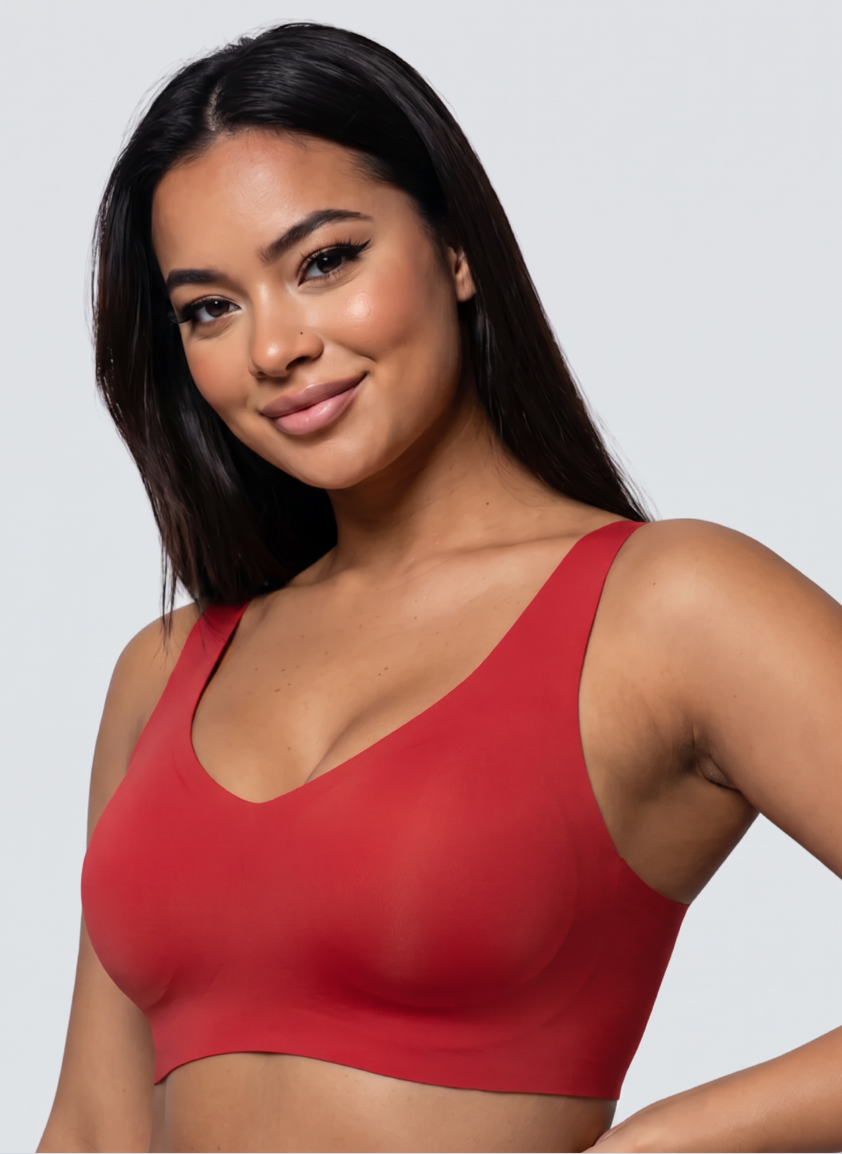 Red full coverage wireless jelly bra, front view