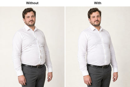 Man in a white shirt without and with the ribbed compression vest underneath