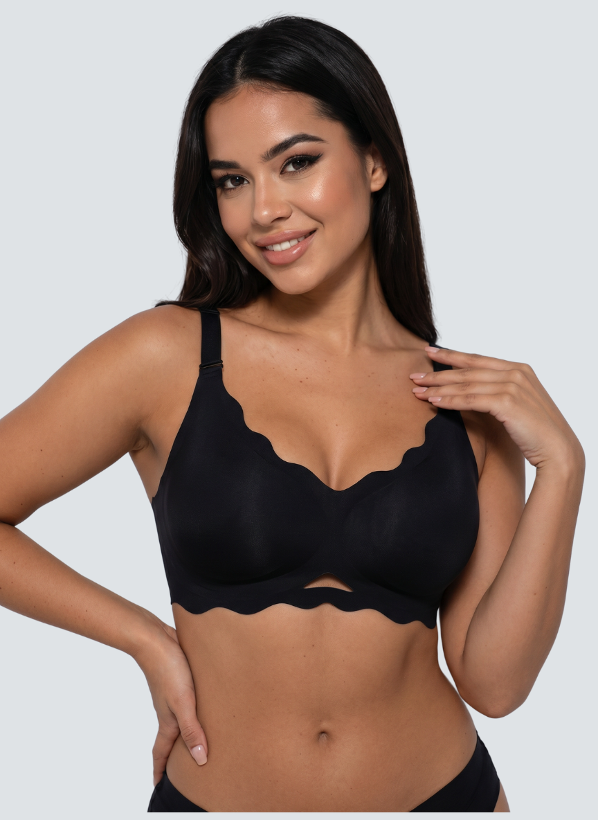 Black scalloped wireless jelly bra with small keyhole