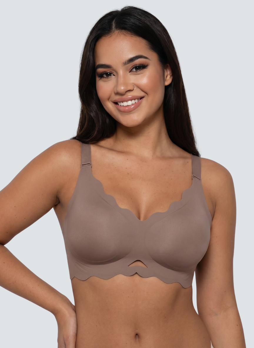 Light grey scalloped wireless jelly bra with small keyhole