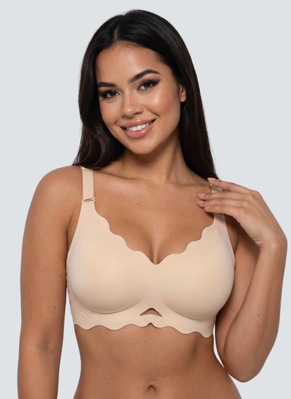 Nude scalloped wireless jelly bra with small keyhole