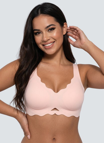 Soft pink scalloped wireless jelly bra with small keyhole