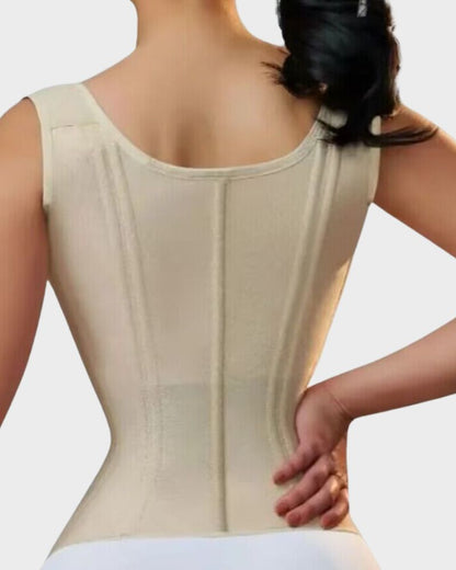 Open-bust waist trainer vest with straps, alternate view