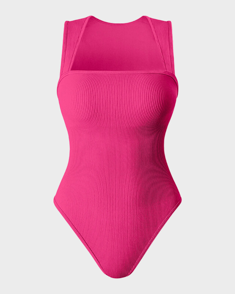 Ribbed square neck sleeveless bodysuit