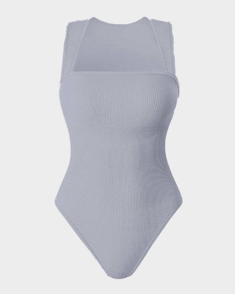 Ribbed square neck sleeveless bodysuit