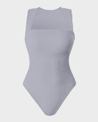 Ribbed square neck sleeveless bodysuit
