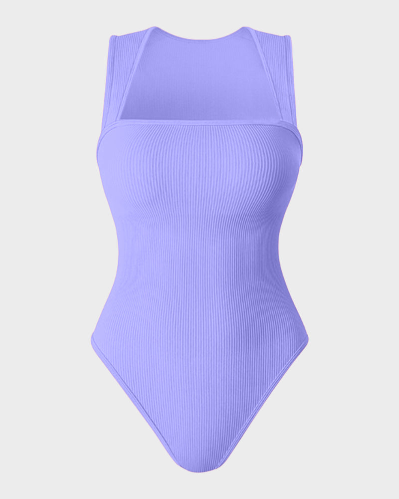 Ribbed square neck sleeveless bodysuit