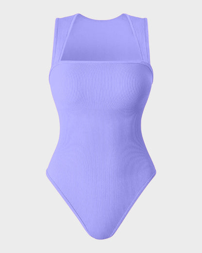 Ribbed square neck sleeveless bodysuit