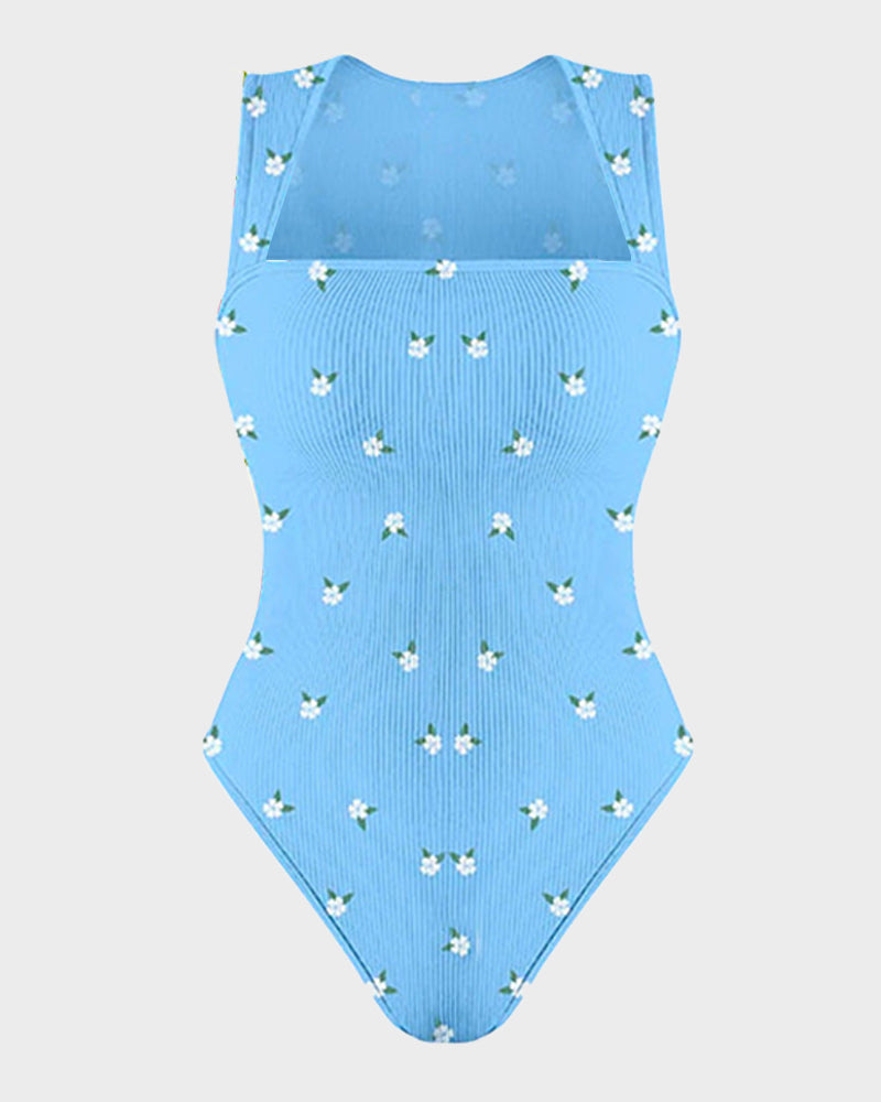 Ribbed square neck sleeveless bodysuit