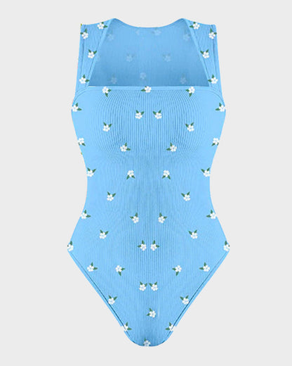 Ribbed square neck sleeveless bodysuit