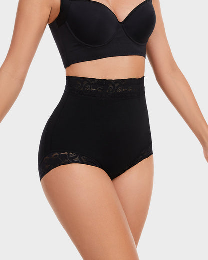 High-waist control knickers with lace waistband