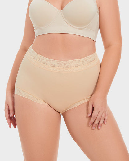 High-waist control knickers with lace waistband