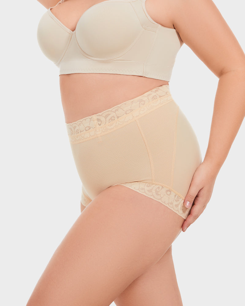 High-waist control knickers with lace waistband