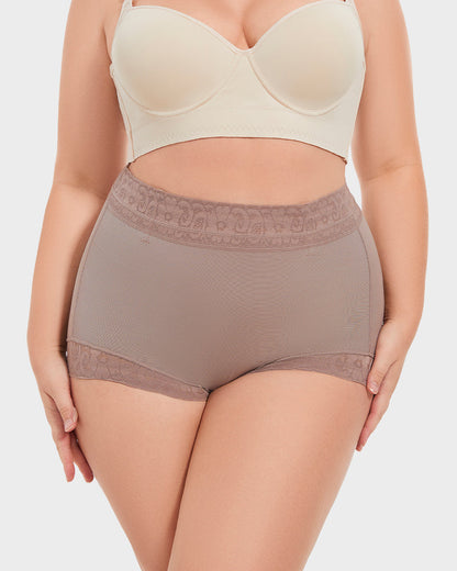 High-waist control knickers with lace waistband