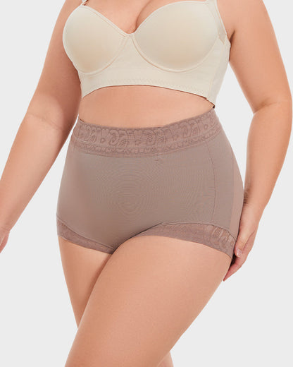 High-waist control knickers with lace waistband