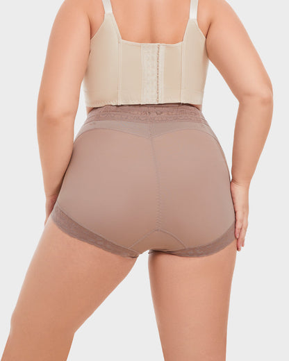 High-waist control knickers with lace waistband