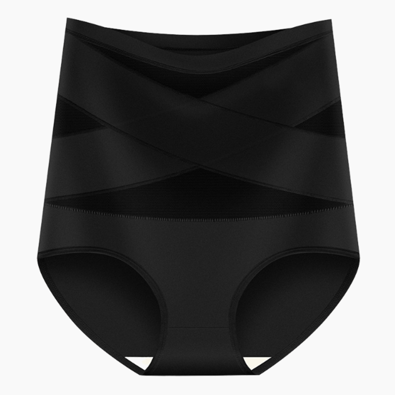 Black high waisted tummy control knickers laid flat