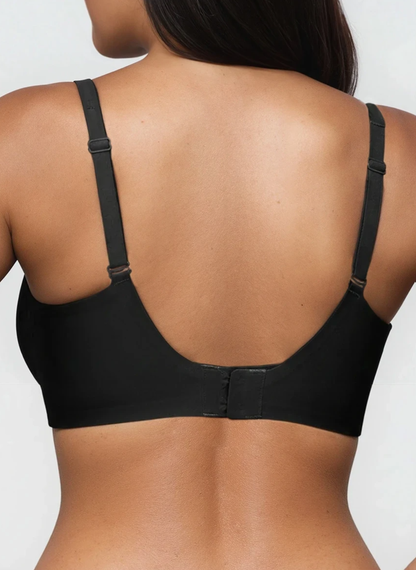 Black wireless plunge bra, back view