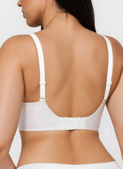 White wireless plunge bra, back view