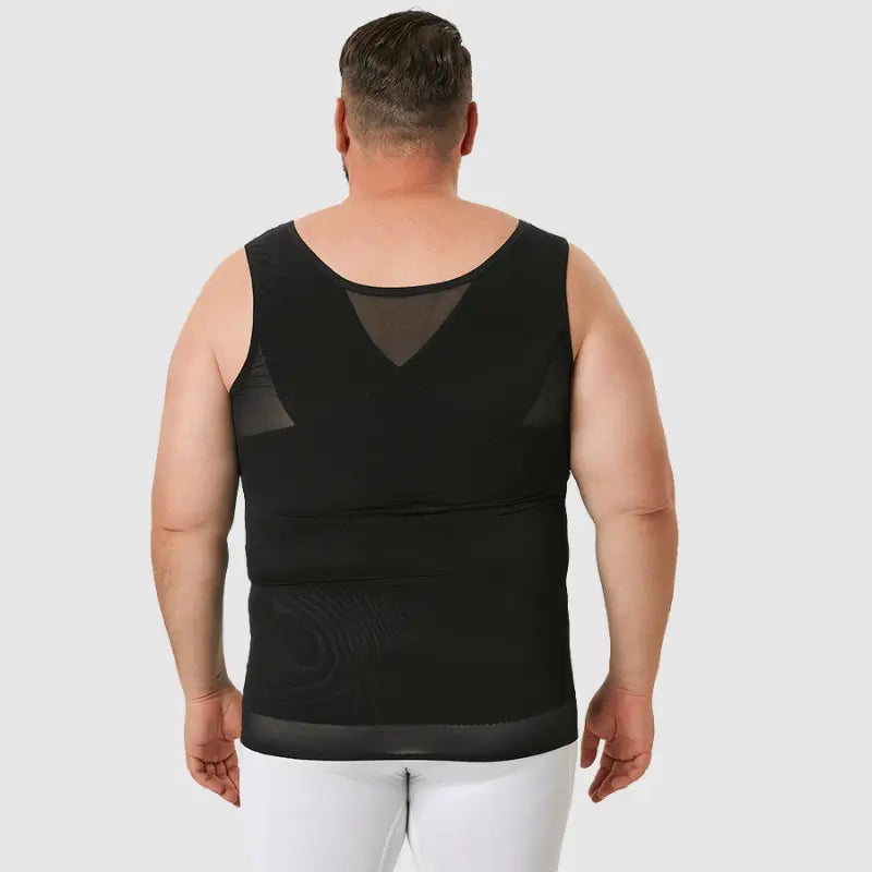 Black compression vest, back view showing the mesh panels