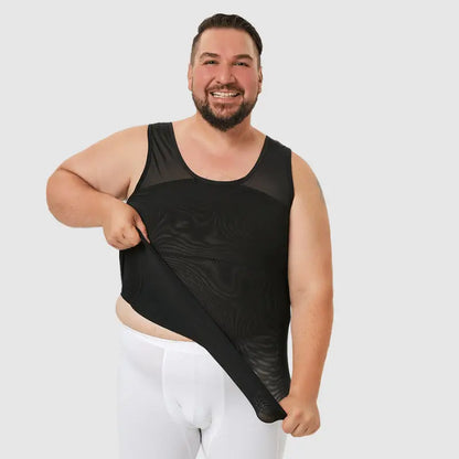 Man lifting the hem of the black compression vest
