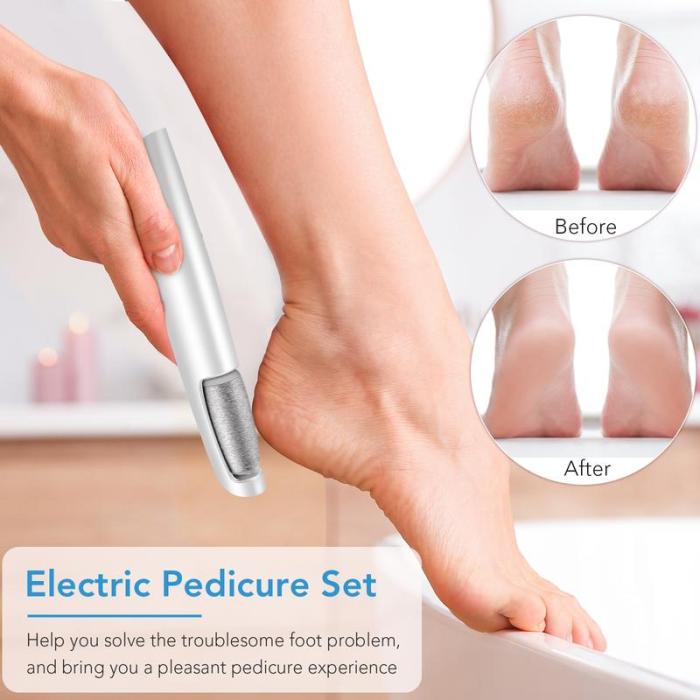 Electric callus remover wand being used on a heel